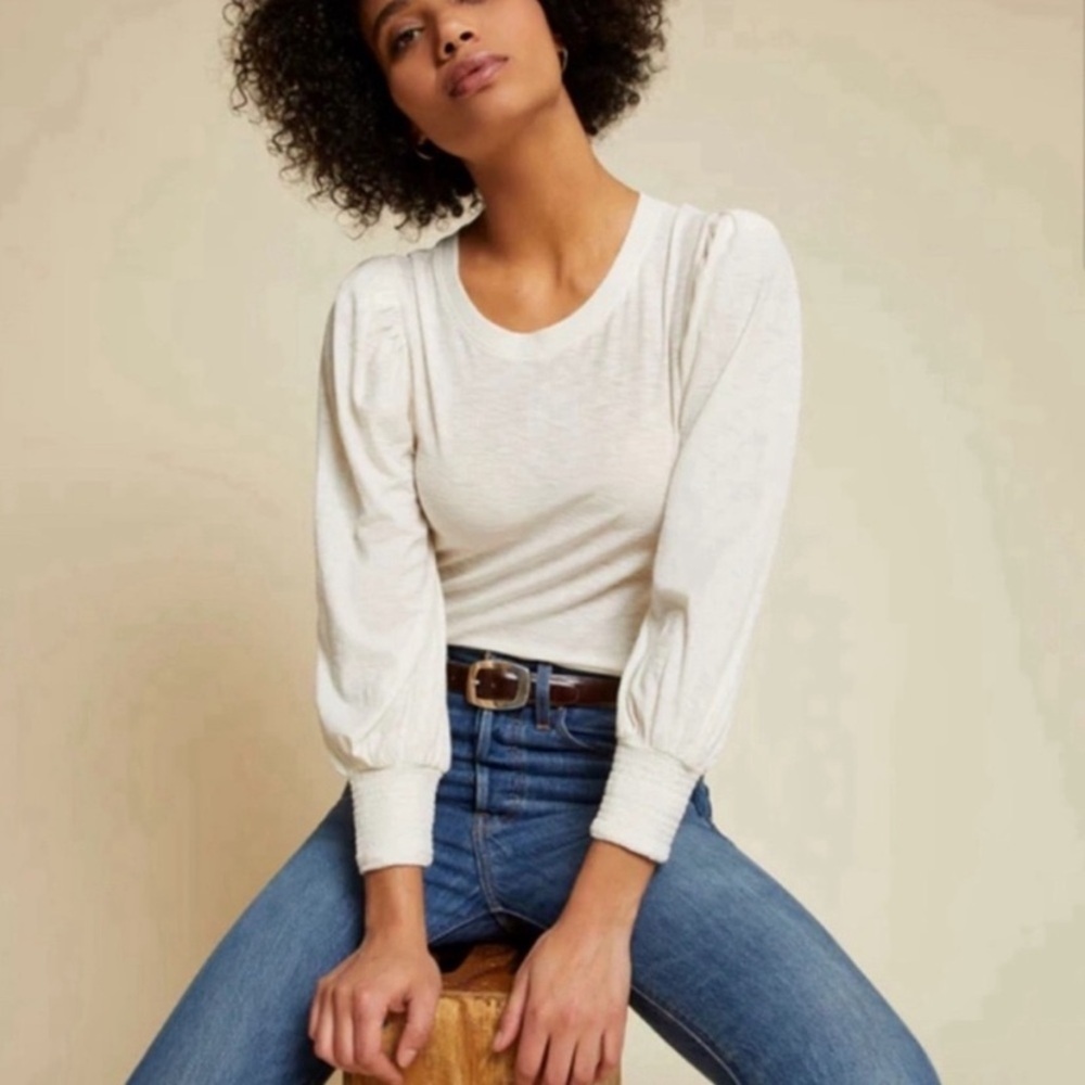 Nation LTD Loren Puff Sleeve Top Ivory Pima Cotton Women’s Size XS